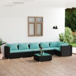 7 Piece Garden Lounge Set with Cushions Poly Rattan Black