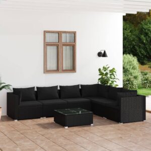 7 Piece Garden Lounge Set with Cushions Poly Rattan Black