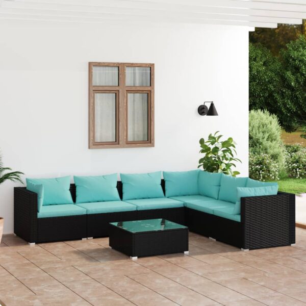 7 Piece Garden Lounge Set with Cushions Poly Rattan Black