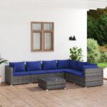 7 Piece Garden Lounge Set with Cushions Poly Rattan Grey