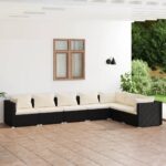 7 Piece Garden Lounge Set with Cushions Poly Rattan Black