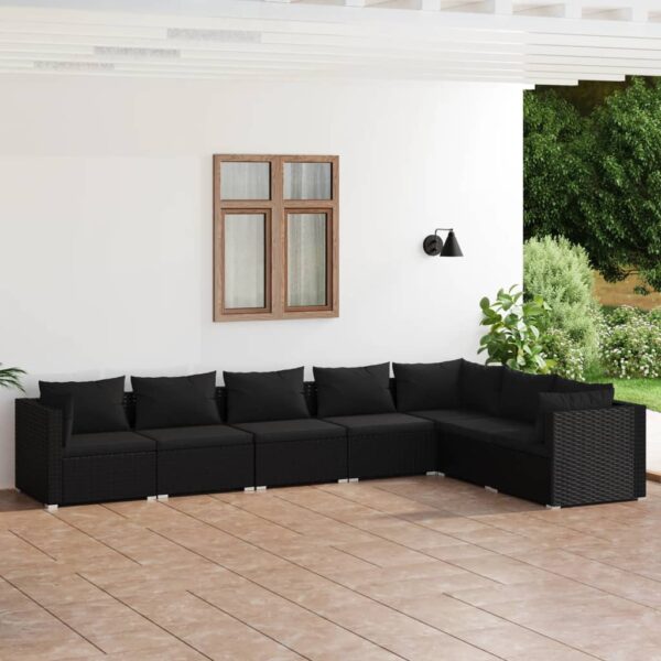 7 Piece Garden Lounge Set with Cushions Poly Rattan Black