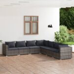 7 Piece Garden Lounge Set with Cushions Poly Rattan Grey