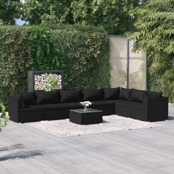 8 Piece Garden Lounge Set with Cushions Poly Rattan Black