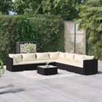 8 Piece Garden Lounge Set with Cushions Poly Rattan Black