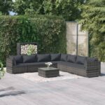 8 Piece Garden Lounge Set with Cushions Poly Rattan Grey