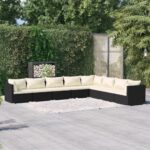 8 Piece Garden Lounge Set with Cushions Poly Rattan Black