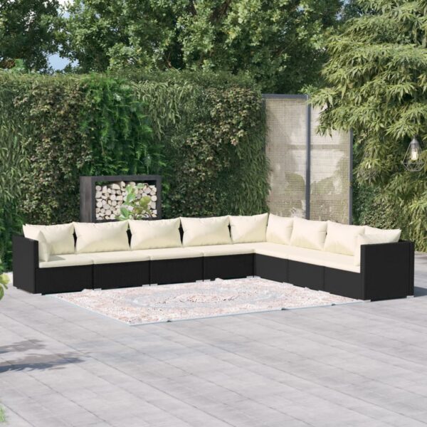 8 Piece Garden Lounge Set with Cushions Poly Rattan Black