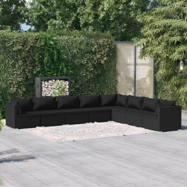 8 Piece Garden Lounge Set with Cushions Poly Rattan Black