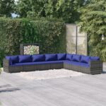 8 Piece Garden Lounge Set with Cushions Poly Rattan Grey