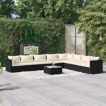 9 Piece Garden Lounge Set with Cushions Poly Rattan Black