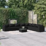 9 Piece Garden Lounge Set with Cushions Poly Rattan Black