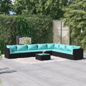 9 Piece Garden Lounge Set with Cushions Poly Rattan Black