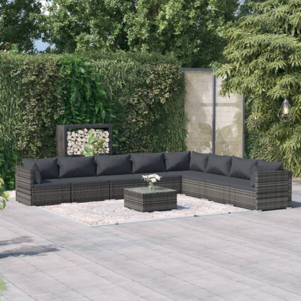 9 Piece Garden Lounge Set with Cushions Poly Rattan Grey