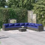 9 Piece Garden Lounge Set with Cushions Poly Rattan Grey