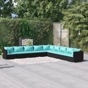 9 Piece Garden Lounge Set with Cushions Poly Rattan Black