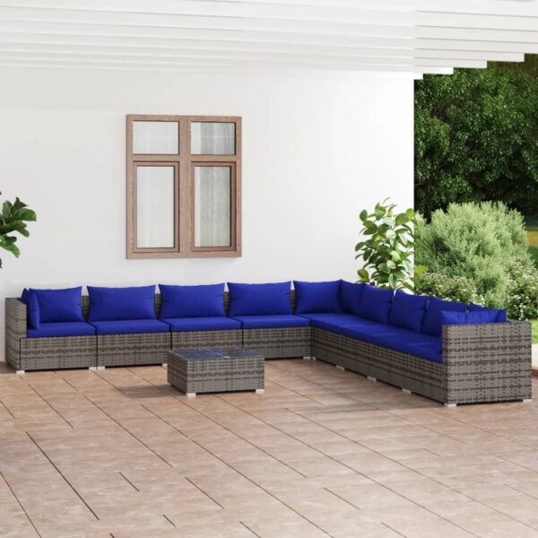 10 Piece Garden Lounge Set with Cushions Poly Rattan Grey