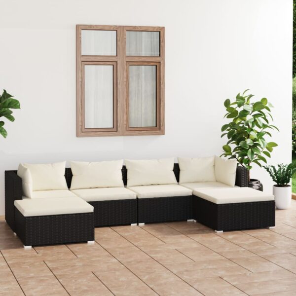 6 Piece Garden Lounge Set with Cushions Poly Rattan Black