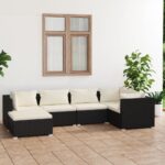 6 Piece Garden Lounge Set with Cushions Poly Rattan Black