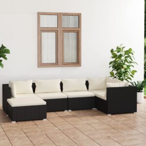 6 Piece Garden Lounge Set with Cushions Poly Rattan Black