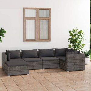 6 Piece Garden Lounge Set with Cushions Poly Rattan Grey