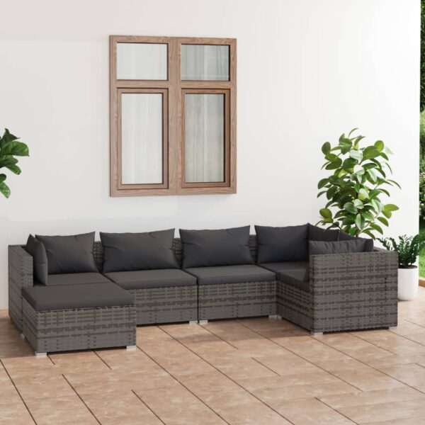 6 Piece Garden Lounge Set with Cushions Poly Rattan Grey