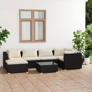 7 Piece Garden Lounge Set with Cushions Poly Rattan Black