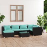 7 Piece Garden Lounge Set with Cushions Poly Rattan Black