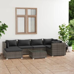 7 Piece Garden Lounge Set with Cushions Poly Rattan Grey