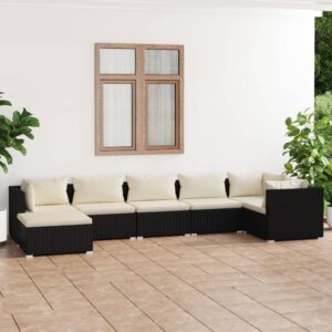 7 Piece Garden Lounge Set with Cushions Poly Rattan Black