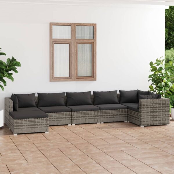 7 Piece Garden Lounge Set with Cushions Poly Rattan Grey