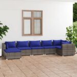 7 Piece Garden Lounge Set with Cushions Poly Rattan Grey