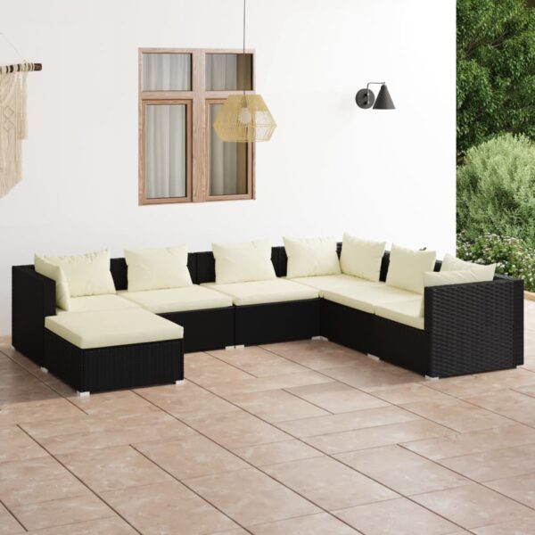 7 Piece Garden Lounge Set with Cushions Poly Rattan Black