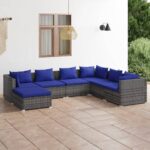 7 Piece Garden Lounge Set with Cushions Poly Rattan Grey