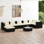 8 Piece Garden Lounge Set with Cushions Poly Rattan Black