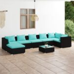 8 Piece Garden Lounge Set with Cushions Poly Rattan Black