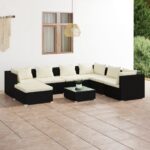 8 Piece Garden Lounge Set with Cushions Poly Rattan Black