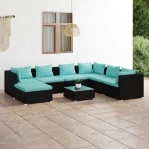 8 Piece Garden Lounge Set with Cushions Poly Rattan Black