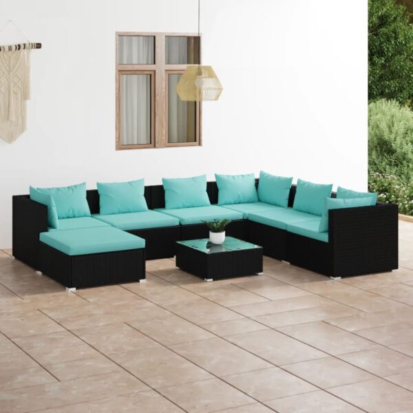 8 Piece Garden Lounge Set with Cushions Poly Rattan Black