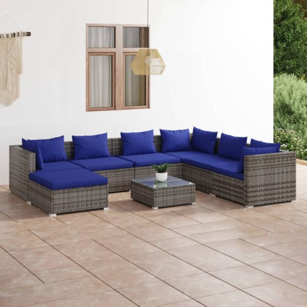 8 Piece Garden Lounge Set with Cushions Poly Rattan Grey