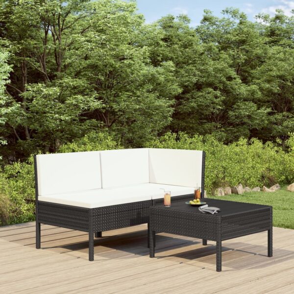 Outdoor Rattan Lounge Set Garden Patio Furniture with Cushions Black Cream