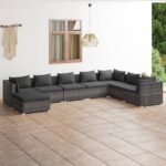 8 Piece Garden Lounge Set with Cushions Poly Rattan Grey