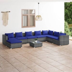 9 Piece Garden Lounge Set with Cushions Poly Rattan Grey