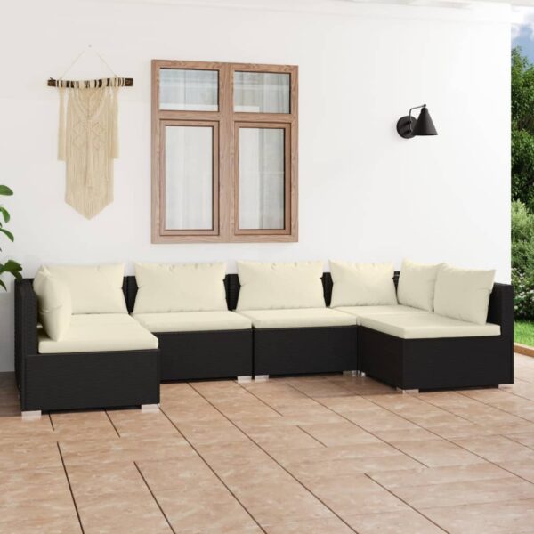 6 Piece Garden Lounge Set with Cushions Poly Rattan Black