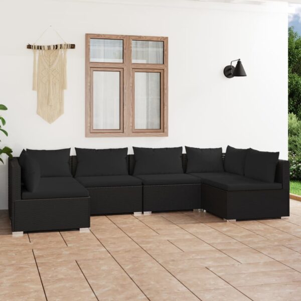 6 Piece Garden Lounge Set with Cushions Poly Rattan Black