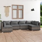 6 Piece Garden Lounge Set with Cushions Poly Rattan Grey