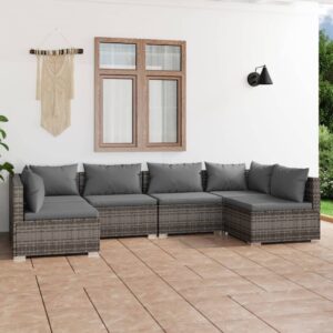 6 Piece Garden Lounge Set with Cushions Poly Rattan Grey