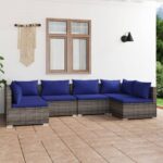 6 Piece Garden Lounge Set with Cushions Poly Rattan Grey