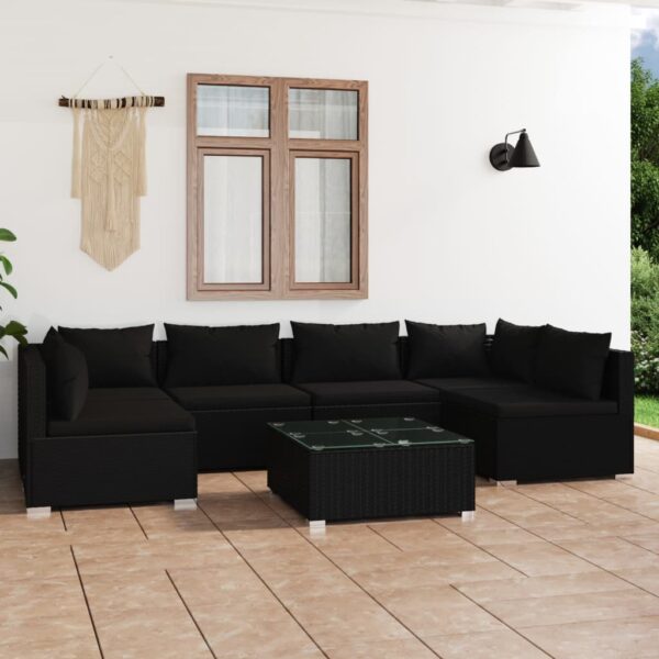 7 Piece Garden Lounge Set with Cushions Poly Rattan Black