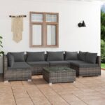 7 Piece Garden Lounge Set with Cushions Poly Rattan Grey